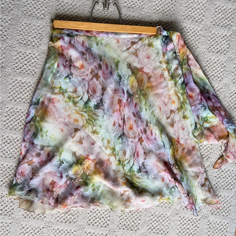 Valentino vintage flowy watercolor Floral Silk Skirt soft luxury romantic garden - Picture 7 of 16